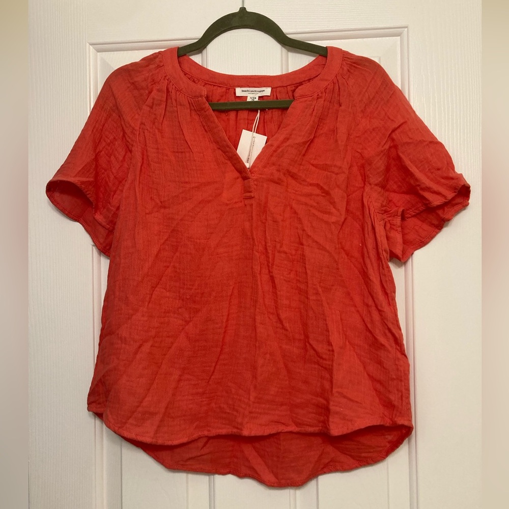 Beachlunchlounge Aubree Woven Pullover Blouse Solid Red - Tomato - XS - LST6560